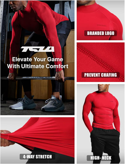 Men'S UPF 50+ Mock Long Sleeve Compression Shirts, Athletic Workout Shirt, Base Layer for Water Sports