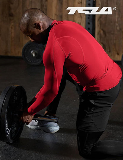 Men'S UPF 50+ Mock Long Sleeve Compression Shirts, Athletic Workout Shirt, Base Layer for Water Sports